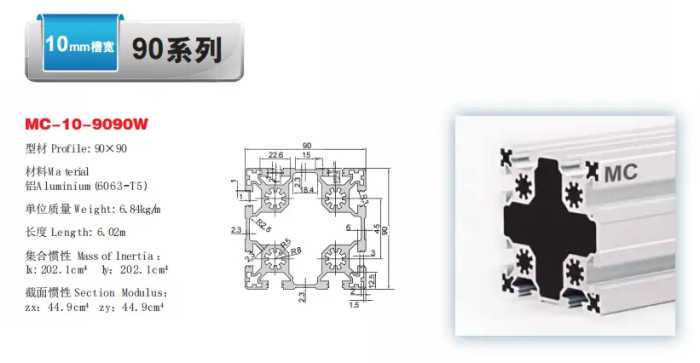 90系列铝合金型材规格大全